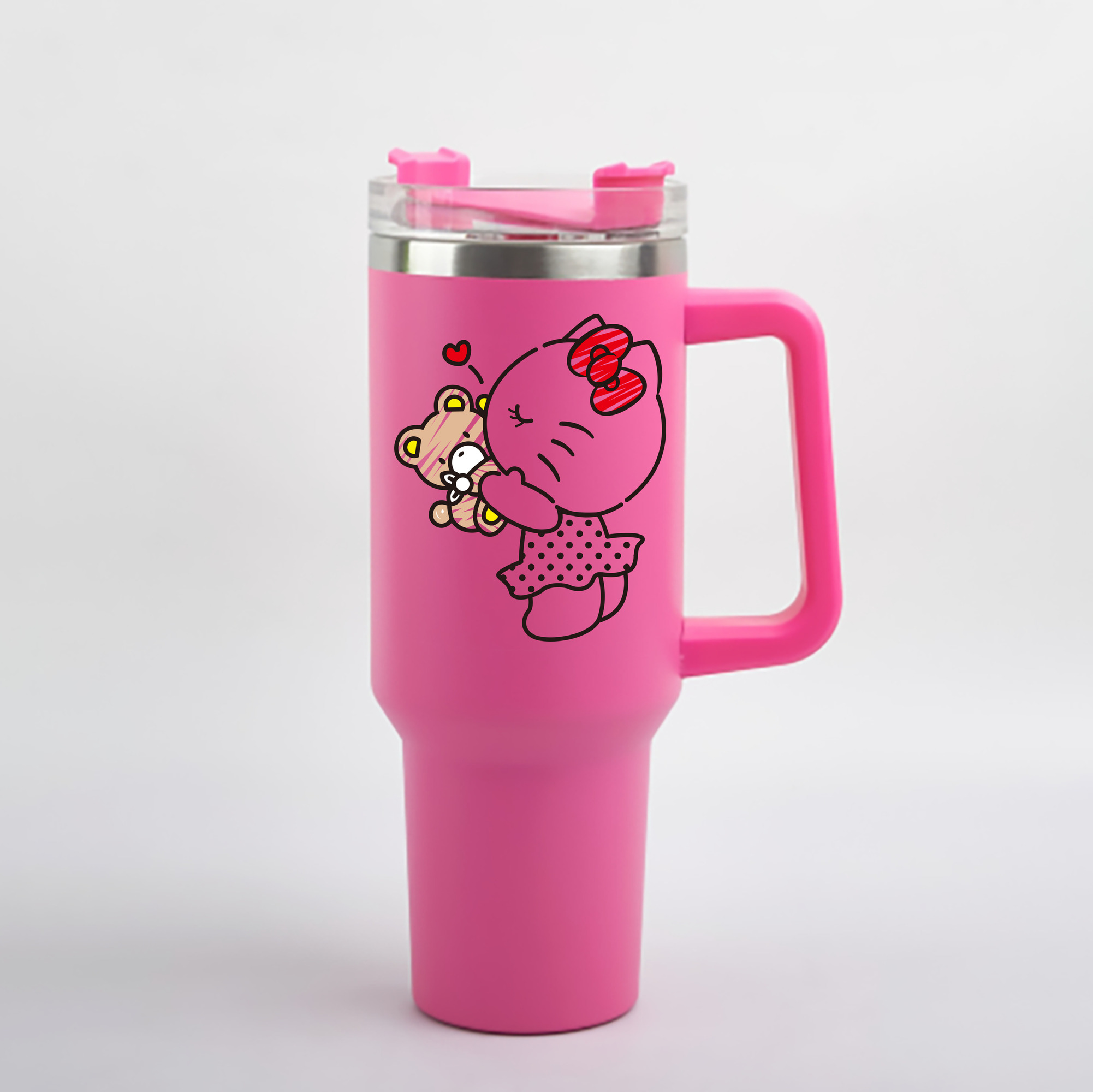 （画像用） Hello Kitty ハローキティ 1200mL車用タンブラー - クリスタルステッカー（プラスチックストロー付き）